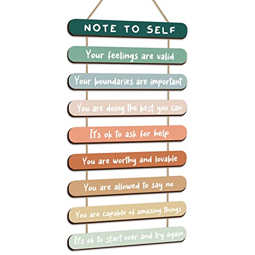 Mental Health Reminders Wall Art Decors Positive Psychology Affirmations Wall Decor Wooden Hanging Wall Pediments Inspirational Wall Art for Counseling Therapy Office Students Classroom (Bright Color)