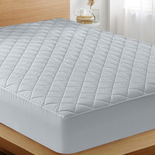 Utopia Bedding Quilted Fitted Mattress Pad (Queen, Light Grey) - Elastic Fitted Mattress Protector - Mattress Cover Stretches up to 16 Inches Deep - Machine Washable Mattress Topper