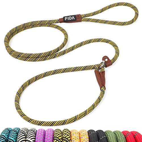 Fida Durable Slip Lead Dog Leash, 6 FT x 3_8" Heavy Duty Dog Loop Leash, Comfortable Strong Rope Slip Leash for Small Dogs and Puppies, No Pull Pet Training Leash with Highly Reflective (3_8", Yellow)