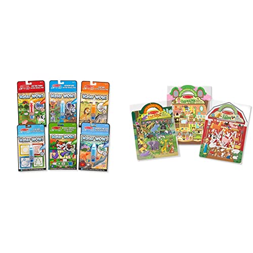 Melissa & Doug On The Go Water Wow! Activity Pad 6-Pack & Puffy Sticker Activity Books Set - Farm, Safari, and Chipmunk