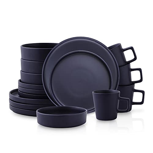 Stone Lain Cleo Stoneware 16-Piece Dinnerware Set, Dark Blue, Service For 4