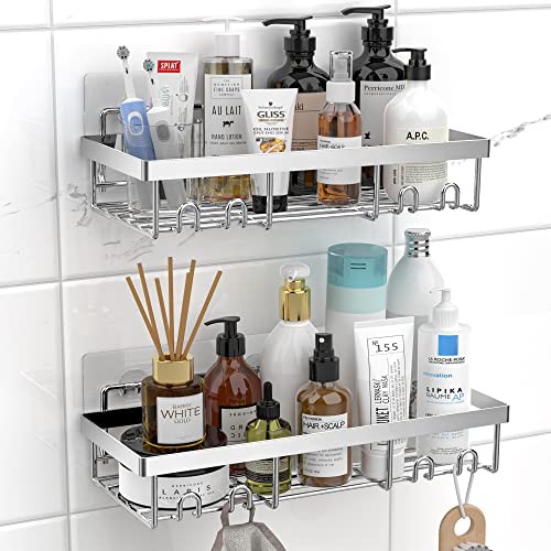 Moforoco Shower Caddy Shelf Organizer Rack, Self Adhesive Black Bathroom Shelves Basket, Home Farmhouse Wall Inside Organization and Storage Decor Rv Accessories, First Camper Apartment Essentials