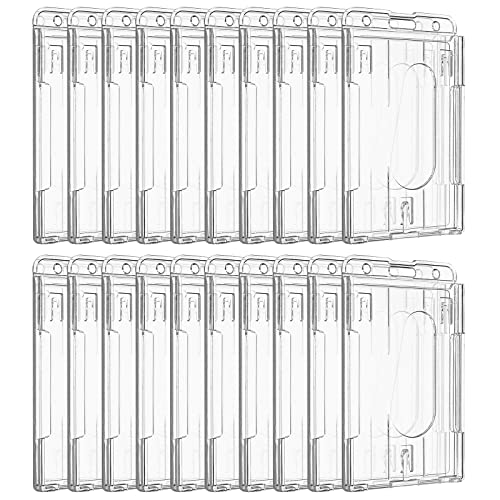 Pawfly 20 Pack Vertical 2-Card Badge Holder with Thumb Slot Hard Transparent PC Case Protector for Office School IDs Credit Cards Driver’s Licenses and Passes