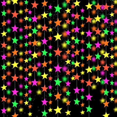 108feet Star UV Neon Garland Hanging Paper Glow in The Dark Glow Party Supplies and Decorations Glow in The Dark Blacklight Reactive Fluorescent Black Light Party Kit Neon Party Birthday Wedding