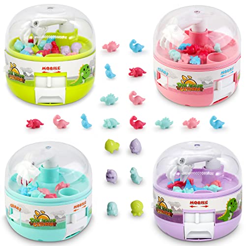 Mini Claw Machine for Kids&adults,4 pcs,96 Tiny Stuff prizes,Dinosaurs Toys prizes,Miniature Toys,Birthday Gifts for 3 4 5 6 7 8 9 10 Years Old Boys Girls,Cheap little claw machine pill dispenser