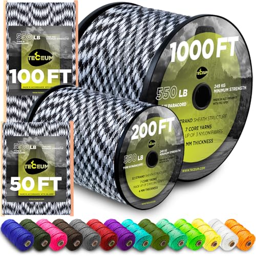 TECEUM Paracord Type III 550 Urban Camo – 200 ft – 4mm – Tactical Rope MIL-SPEC – Outdoor para Cord –Camping Hiking Fishing Gear and Equipment – EDC Parachute Cord – Strong Survival Rope 1607m