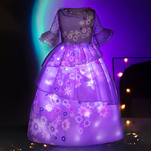 UPORPOR Light Up Girls Costume Dress for Girls Halloween Party Birthday Princess Dress Up Outfit Kids Disfraz Girls Dress Up Clothes Cosplay Purple Vestido, 7Y-8Y