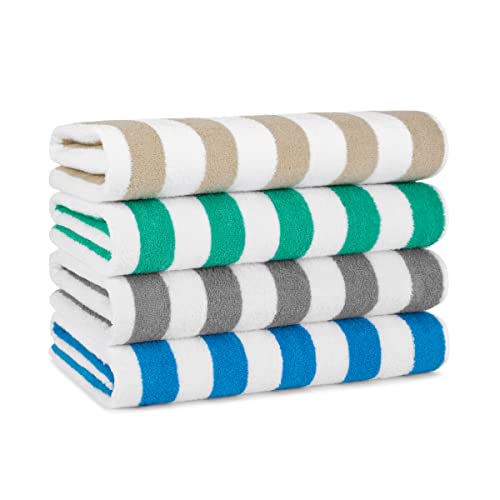 Arkwright California Cabana Stripe Beach Towel - Pack of 4 - Large Soft Quick Dry Cotton Terry Towels Set for Pool, Swim, and Hot Tub, Oversized 30 x 70 in, Multiple