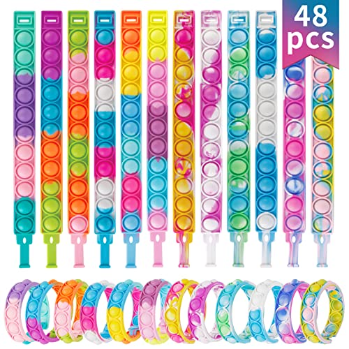 Fidget Toys Its Pop Party Favors for Kids 4-8 8-12, 48 PCS Easter Basket Stuffers Pop Bracelet It Fidgets Packs Bulk Sensory Toys Toddler Toys Kids Toys Classroom Prizes Pop Toys for Girls Boys