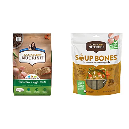 Nutrish Rachael Ray Chicken & Veggies 40 Pounds Dry Dog Food (Packaging May Vary) + Chicken Recipe 11 Count Soup Bones Bundle