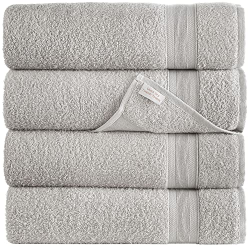 Quick-Dry, Soft & High Absorbent Bath Towels 27"x54" Cotton Turkish Bath Towel Set of 4 | Daily Use 100zz Cotton Towels for Bathroom, Gym & More | Bathroom Towels Set (4 Pcs, Ice Silver)