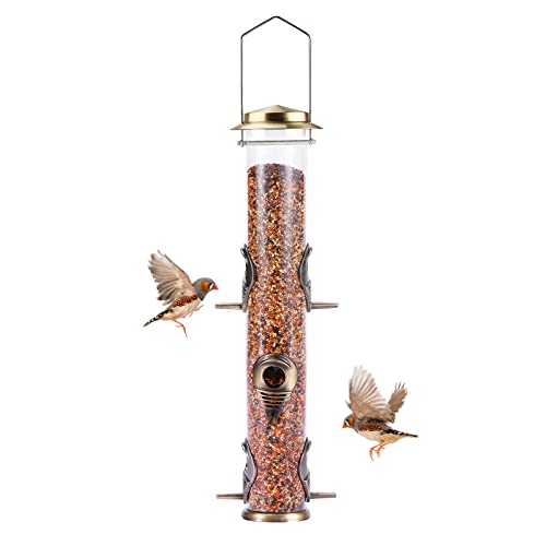 MIXXIDEA Metal Tube Bird Feeders for Outdoors Hanging Bird Feeders for Outside Wild Birds Feeder 6 Ports Hanging Bird Feeder Attract Birds in Your Lawn, Garden, Balcony – Bronze - 1 Pack