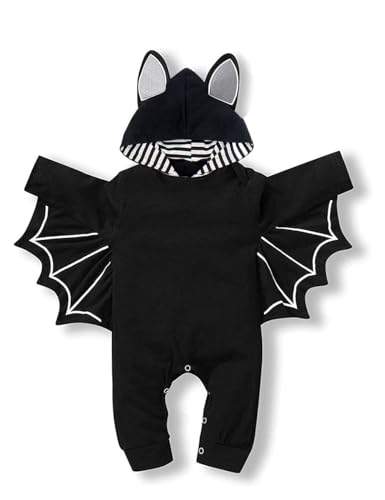 Rutoe My First Halloween Outfits Newborn Baby Boy Halloween Clothes Bat Hoodie Romper Jumpsuits Black Newborn