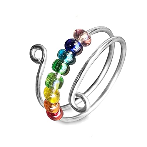 To My Daughter - Fidget Ring Anxiety Meditation Ring for Women Girls Ring with Beads Spinner Adjustable Swivel Ring Figet Anxiety Jewelry Gift For Daughter Stepdaughter (to my daughter coloful beads)