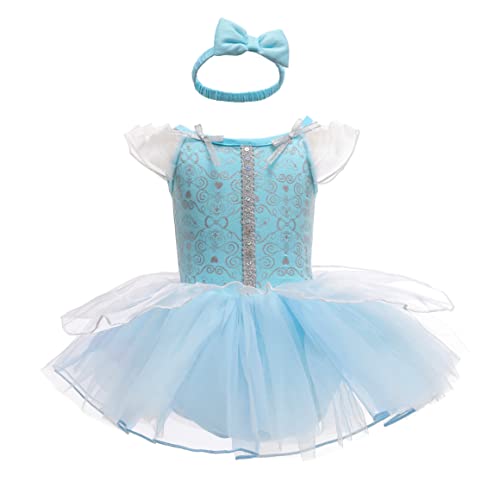 Dressy Daisy Infant Baby Girl Princess Romper Costumes Onesie Dress Bodysuit with Headband Halloween Birthday Party Fancy Outfits Blue 299