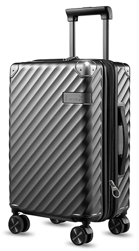 LUGGEX Carry On Luggage 22x14x9 Airline Approved - 35L Polycarbonate Expandable Hard Shell Suitcase with Spinner Wheels (Black, 20 Inch)