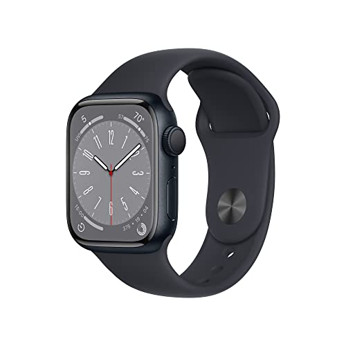 Apple Watch Series 8 [GPS 41mm] Smart Watch w_Midnight Aluminum Case with Midnight Sport Band - S_M. Fitness Tracker, Blood Oxygen & ECG Apps, Always-On Retina Display, Water Resistant