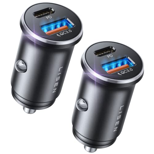 LISEN 48W USB C Car Charger Adapter [2 Pack] [Mini & Metal]Cigarette Lighter USB Charger Fast Charging [PD QC 3.0] USBC Car Phone Charger for iPhone 15 Pro Max Plus 14 SamSung Galaxy S24 2024 iPad Pro