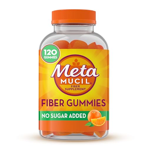 Metamucil Fiber Gummies for Adults, No Sugar Added Orange Flavor, 5g Prebiotic Plant Based Fiber Supplement Blend, 120 Count