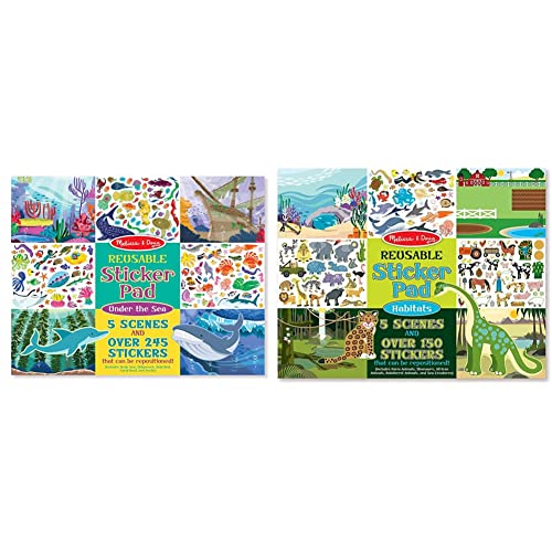 Melissa & Doug Reusable Sticker Pad: Habitats - 150+ Reusable Stickers 7 Ounces & Reusable Sticker Activity Pad - Under The Sea