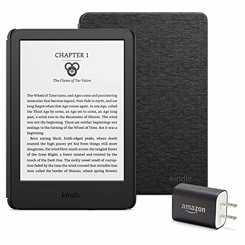 Kindle Essentials Bundle including Kindle (2022 release) - Black, Fabric Cover - Black, and Power Adapter