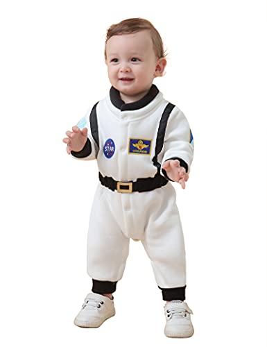 LXKIKMM Baby Toddler Boy Astronaut Costume Space Suit Cosplay Party Jumpsuit Halloween Rompers,White 3-4 Years