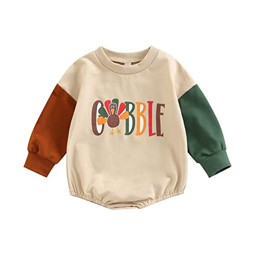 Wytyjxccyy Thanksgiving Outfit Newborn Infant Baby Girl Boy Crewneck Romper Gobble Letter Print Bodysuit Fall Winter Clothes (Gobble, 12-18 Months)