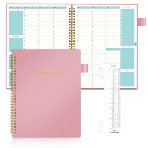 Weekly Appointment Book Planner Undated, Regolden-Book Daily Hourly Schedule Planner with 15-Minute Interval,Flexible Cover, Spiral Binding Notebook for Man & Women, 53 Weeks (7.8x10”)