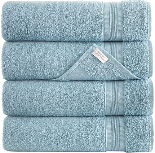 Blue Bath Towels 27" x 54" Quick-Dry High Absorbent 100zz Turkish Cotton Towel for Bathroom, Guests, Pool, Gym, Camp, Travel, College Dorm, Shower (Blue, 4 Pack Bath Towel)