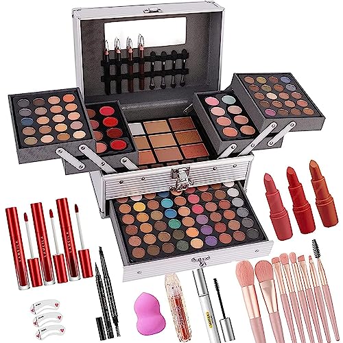 UNIFULL 132 Color All- In- One Makeup For Women Full Kit,Professional Makeup Kit,Makeup Gift Set for Women,Girls&Teens,Include eyeshadow_lipstick_concealer_Lip Gloss_Eyeliner_Mascara（006N2-Silver）