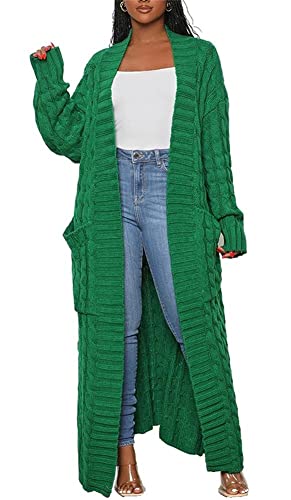 Long Sweaters for Women Cardigan Open Front Long Sleeve Plus Size Chunky Cable Knit Duster Cardigans with Pockets Winter Coat