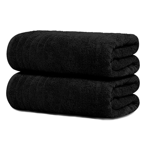 Tens Towels Large Bath Sheets, 100zz Cotton, 35x70 inches Extra Large Bath Towel Sheets, Lighter Weight, Quicker to Dry, Super Absorbent, Oversized Bath Towels, (Pack of 2, Black)