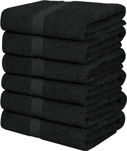 Utopia Towels 6 Pack Medium Bath Towel Set, 100zz Ring Spun Cotton (24 x 48 Inches) Medium Lightweight and Highly Absorbent Quick Drying Towels, Premium Towels for Hotel, Spa and Bathroom (Black)