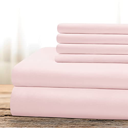 BYSURE 6 Pieces Bed Sheets Set(King, Light Pink) - Super Soft 1800 Thread Count 100zz Microfiber Sheets with Deep Pockets, Wrinkle & Fade Resistant