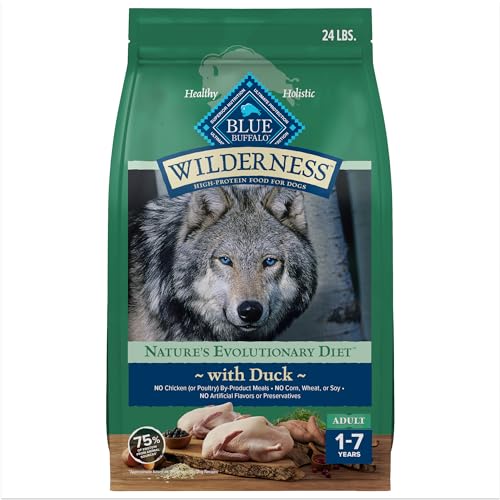 Blue Buffalo Wilderness High Protein Natural Adult Dry Dog Food plus Wholesome Grains, Duck 24 lb bag