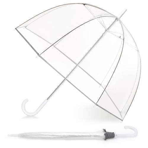 Trenovo 52 inch Clear Bubble Umbrella, Large Canopy Transparent Dome Coverage Stick Umbrella with Reflective Strip, Wedding Style European J Hook Handle Outdoor Umbrella for Women Adult