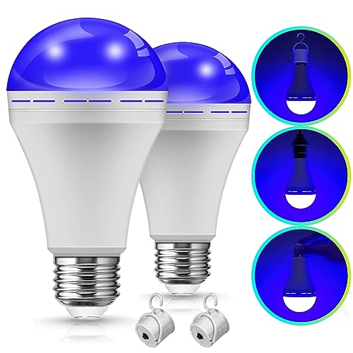 Rechargeable Light Bulbs[2 Pack], LOHAS LED Emergency Blue Light Bulb, 12W, 1200mAh Battery Backup Light Bulb for Home, Party Decoration, Porch