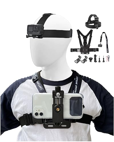 WLPREOE Phone Chest Mount Harness & Head Strap for All iPhones - Hands Free for POV_VLOG - Anti-slip & Water-resistant Accessories Kit for Immersive Filming Video, Fishing- Body Camera Mount for GoPro