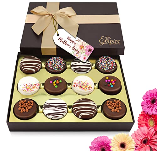 Mothers Day Cookies Gift Basket - Perfect Mothers Day Gifts for Mom, Delicious Chocolate Gift Basket Great for Birthday Treats for Women and Men - Fancy Chocolate Covered Cookies for Gifting, 12 Count