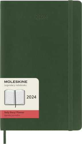 Moleskine 2024 Daily Planner, 12M, Large, Myrtle Green, Soft Cover (5 x 8.25)