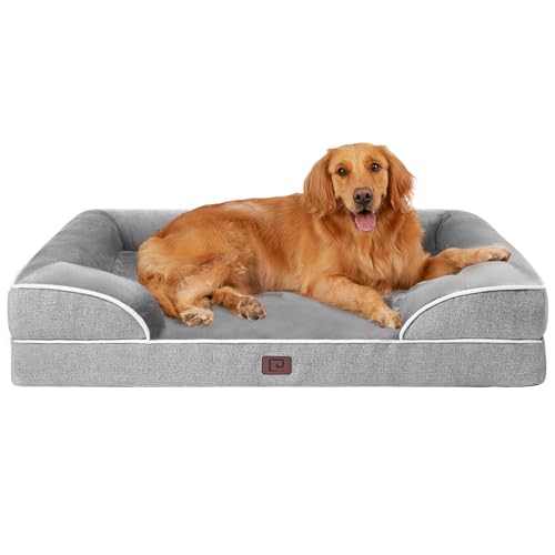 EHEYCIGA Orthopedic Dog Beds for Large Dogs, Waterproof Memory Foam Large Dog Bed with Sides, Non-Slip Bottom and Egg-Crate Foam Large Dog Couch Bed with Washable Removable Cover, Grey