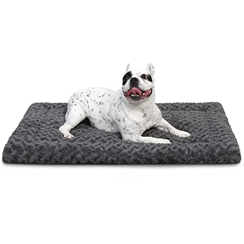 Washable Dog Bed Mat Reversible Dog Crate Pad Soft Fluffy Pet Kennel Beds Dog Sleeping Mattress for Large Jumbo Medium Small Dogs, 29 x 18 Inch, Gray