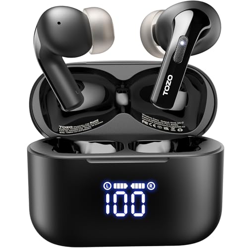 TOZO T20 Wireless Earbuds Bluetooth Headphones 48.5 Hrs Playtime with LED Digital Display, IPX8 Waterproof, Dual Mic Call Noise Cancelling 10mm Broad Range Speakers with Wireless Charging Case