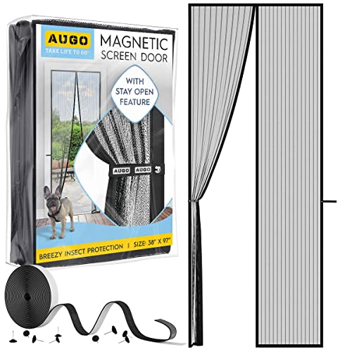 AUGO Magnetic Screen Door - Self Sealing, Heavy Duty, Hands Free Mesh Partition Keeps Bugs Out - Pet and Kid Friendly - Patent Pending Keep Open Feature - 38 Inch x 97 Inch