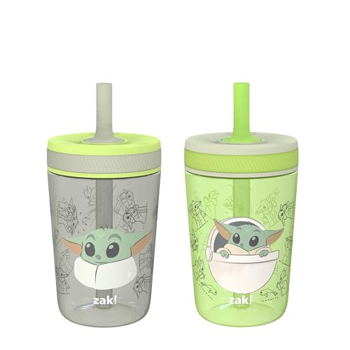 Zak Designs Star Wars The Mandalorian Kelso Toddler Cups For Travel or At Home, 15oz 2-Pack Durable Plastic Sippy Cups With Leak-Proof Design is Perfect For Kids (Baby Yoda, Grogu)