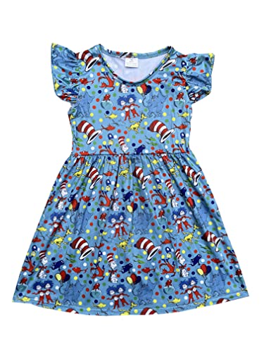 Baby Girls Spring Summer Cat in The Hat Dress Girls Flutter Sleeve Boutique Dr. Seuss Cat in The Hat Dress XX-Large