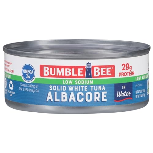 Bumble Bee Low Sodium Solid White Albacore Tuna in Water, 5 oz Can (Pack of 12) - Wild Caught Tuna - 29g Protein per Serving - Non-GMO, Gluten Free, Kosher - Great for Tuna Salad & Recipes