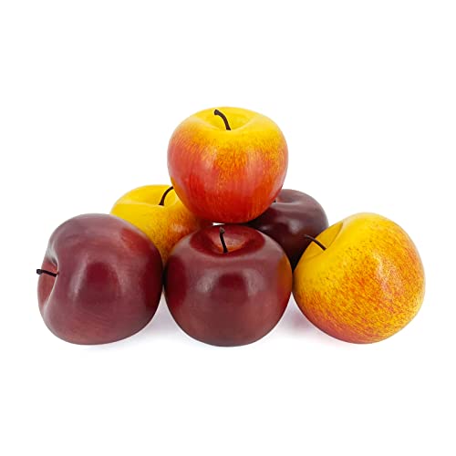 Lorigun 6 Pcs Artificial Apples, Fake Fruits Apples for Decoration Realistic, Artificial Fruits Lifelike Red Apples Faux Fruits for Kitchen Display Prop Fruits