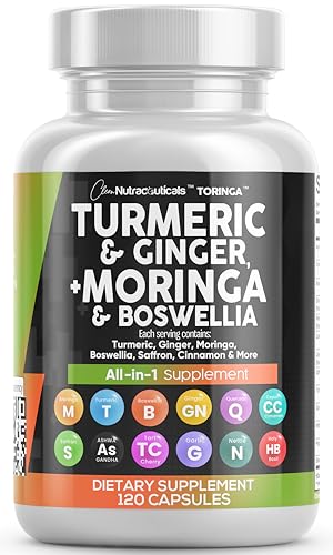 Turmeric Curcumin 30000mg Ginger 3000mg Moringa 50000mg Boswellia 3000mg Saffron 2000mg - Joint Support Supplement for Women and Men with Ceylon Cinnamon, Quercetin, Tart Cherry - 120 Caps