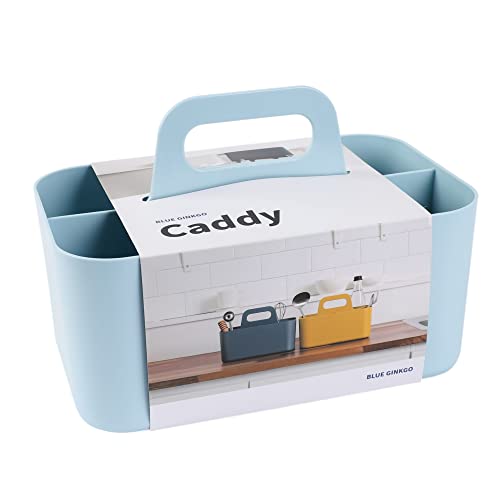 BLUE GINKGO Multipurpose Caddy Organizer - Stackable Plastic Caddy with Handle | Desk, Makeup, Dorm Caddy, Classroom Art Organizers (Made in Korea) - Blue